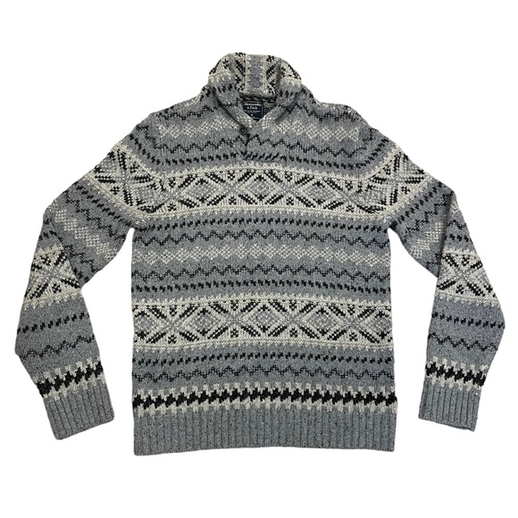 Abercrombie & Fitch Fair Isle Shawl Collar Pullover Chunky Grandpa Sweater Sz M - Picture 3 of 9